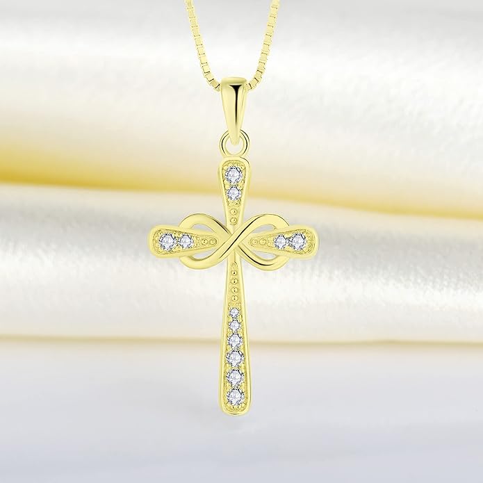 YL 925 Sterling Silver Cross Necklace for Women Halo Infinity Pendant Birthstone Jewelry for Mom