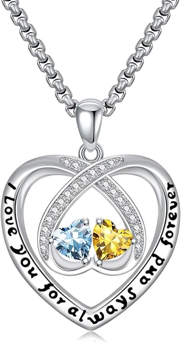 Birthstone Necklaces for Women I Love You for Always and Forever Heart Pendant Necklace Anniversary Jewelry Christmas Valentine Mothers Day Birthday Gifts for Her Wife Girlfriend