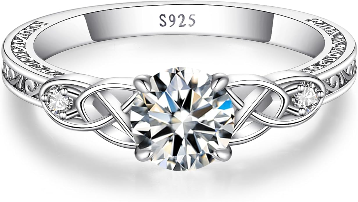 Vintage Celtic Knot Women's Engagement Ring Sets 925 Sterling Silver/14K Gold Plated Stackable Wedding Bands Rings AAAAA Cubic Zirconia Women Bridal Sets Wedding Ring Band Width 1.8mm Size 5-9