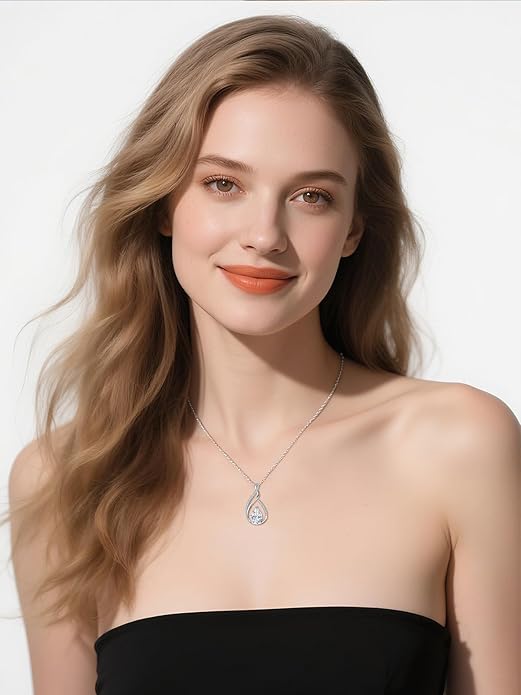 Teardrop Birthstone Necklace for Women 925 Sterling Silver Pear-Shaped Pendant Anniversary Mother's Day Birthday Jewelry Gifts for Her