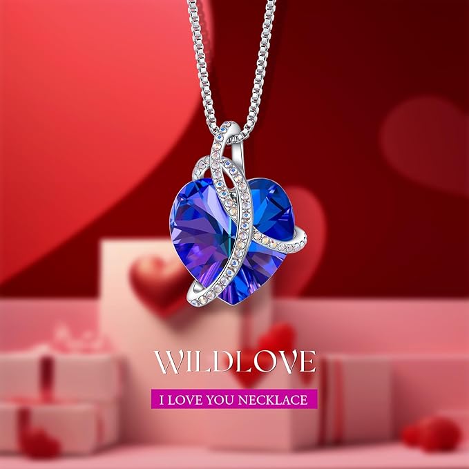 WILDLOVE Preserved Real Purple Rose with Heart Necklace, Forever Flowers Gifts for Mom Grandma Wife Girlfriend at Christmas, Valentines, Mothers Day, Anniversary or Birthday Gifts for Women