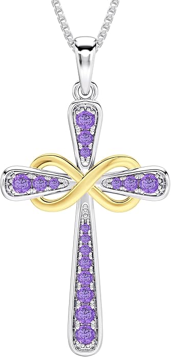 YL 925 Sterling Silver Cross Necklace for Women Halo Infinity Pendant Birthstone Jewelry for Mom