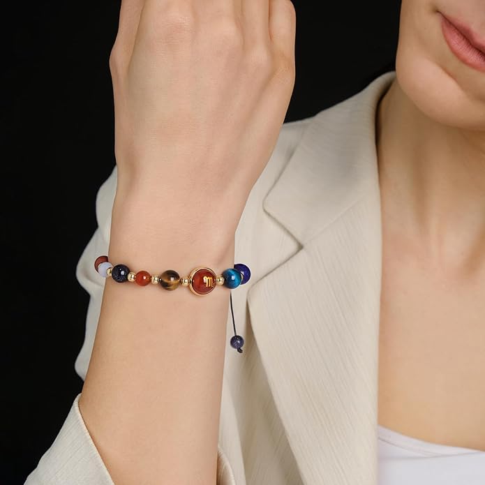 Zodiac Bracelets for Women Men,12 Constellations Healing Crystal Stone Beads Bracelet Birthday Zodiac Gifts Horoscope Spiritual Jewelry Bracelet Gifts