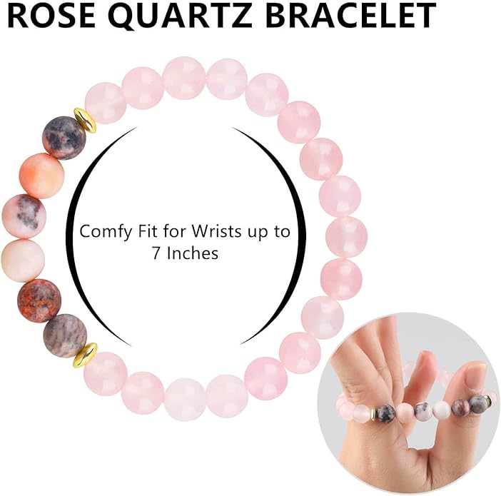 HOZEAL Rose Quartz Pink Opal Peru Crystal Bracelet, Love Friendship Crystal Stone Chakra Bracelet, Business Money Energy Wealth Good Luck Prosperity Feng Shui Beaded Bracelet for Men Women