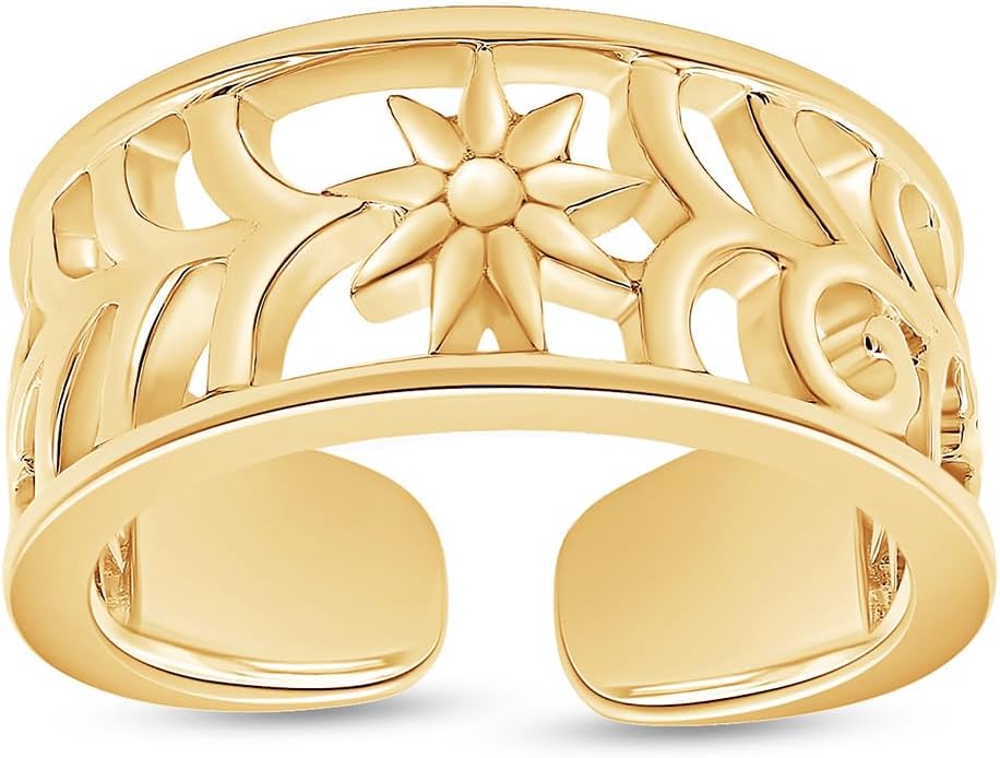 Adjustable Flower Toe Ring Jewelry for Women 14k Gold Plated Sterling Silver