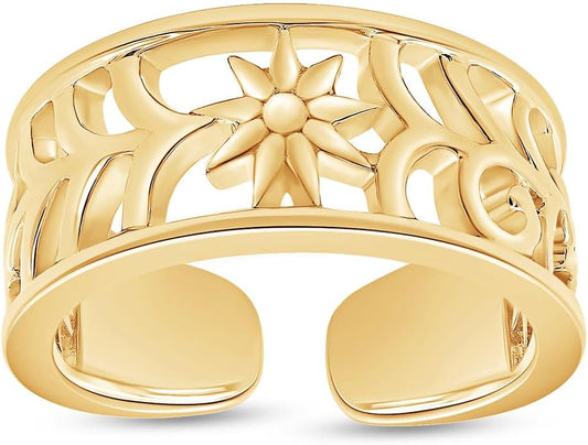 Adjustable Flower Toe Ring Jewelry for Women 14k Gold Plated Sterling Silver
