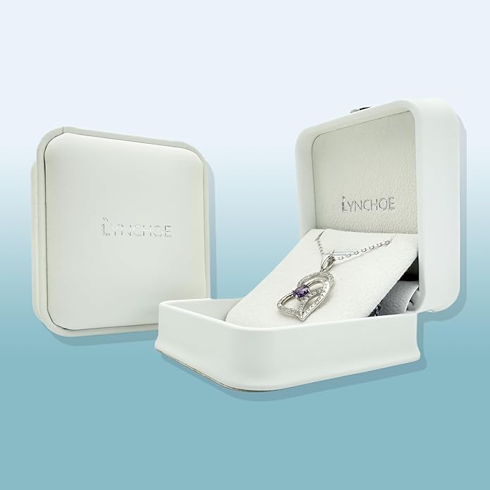 Heart Birthstone Silver Necklace for Women, S925 Sterling Silver Pendant Necklace Birthday Jewelry Gifts for Her Mother Mom Wife Girlfriend