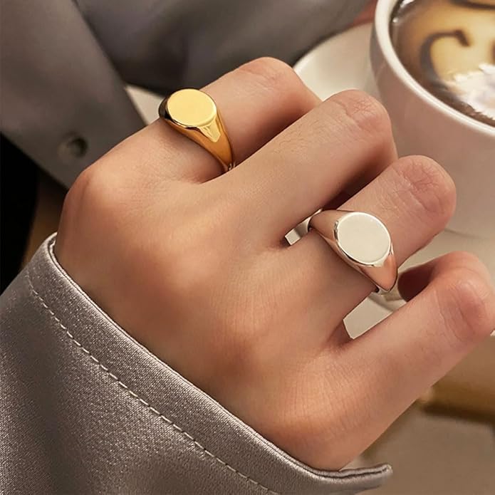 Stainless Steel Round Shape Classical Simple Plain Wedding Engagement Statement Pinky Band Signet Rings for Men Women Size 4-15