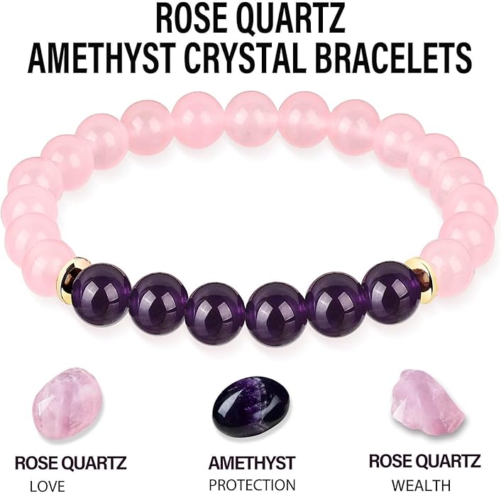 HOZEAL Rose Quartz Pink Opal Peru Crystal Bracelet, Love Friendship Crystal Stone Chakra Bracelet, Business Money Energy Wealth Good Luck Prosperity Feng Shui Beaded Bracelet for Men Women