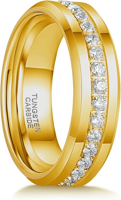 Greenpod 6mm 8mm Tungsten Carbide Rings for Men Silver/Gold Cubic Zirconia Eternity Wedding Band Women High Polish Comfort Fit Size 6-13