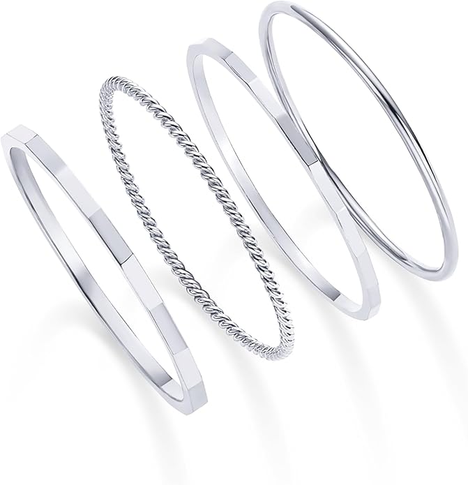 PAVOI 14K Gold Plated Four Pieces Thin Rings Set for Women | 4 Dainty Stacking Rings Pack | Minimalist Stackable Bands