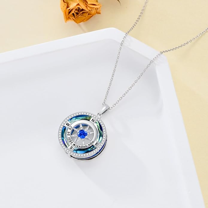 TOUPOP Compass Necklace for Women 925 Sterling Silver I'd be Lost without You Compass Pendant Birthstone Necklaces Anniversary Jewelry Birthday Gift for Girlfriend Wife Graduation Gifts for Her Daugthter
