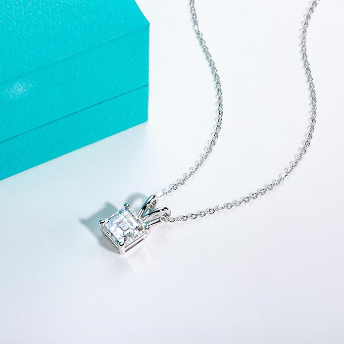 AnuClub Moissanite Pendant Necklace 2/3/4/5CT D Color VVS1 925 Sterling Silver Everyday Wear Necklace for Women Wife Her with Certificate, 40+2+3 Adjustable Chain