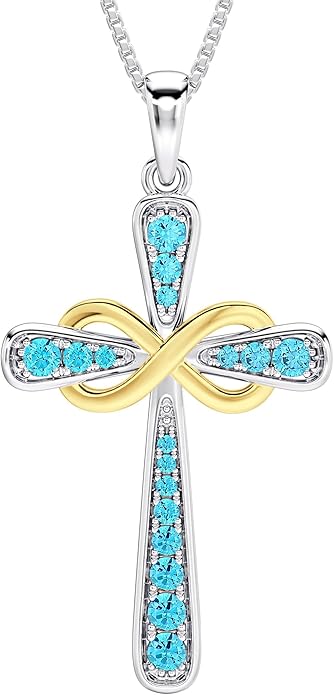 YL 925 Sterling Silver Cross Necklace for Women Halo Infinity Pendant Birthstone Jewelry for Mom