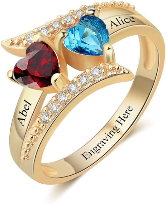 JewelOra Personalized Birthstone Rings for Women Promise Rings for Her Women Mother Rings with Engraved 2 Names Customized Gifts for Mom