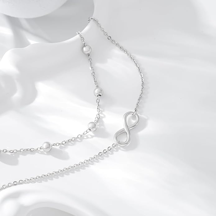 CHIC & ARTSY Womens Sterling Silver Created Opal Layered Anklet Bracelet Dainty Beaded Chain Adjustable 11" Best Friend Anklet