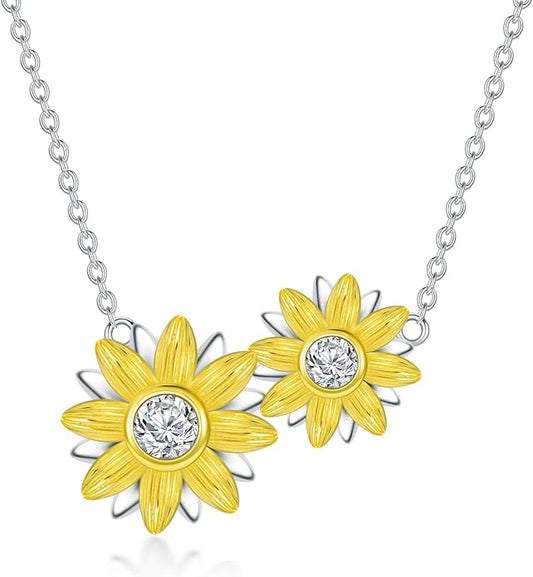 Sunflower Necklace for Women, 18K Gold Plated Silver Moissanite Sunflower Heart/Cross Pendant Necklace You are My Sunshine Gifts Sunflower Jewelry Birthday Christmas Mothers Day Gifts for Her Girlfriend Wife
