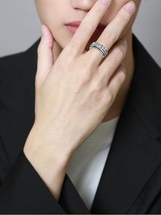 Seiyang Feng Shui Ring 925 Stering Silver Pixiu Mantra Ring Protection Wealth Adjustable Rings Gift for Men Women (with Gift Box)