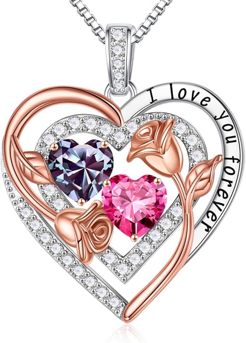 Iefil Birthstone Necklace for Women - Sterling Silver Birthstone Necklace Anniversary Birthday Gifts for Her Wife Mom Daughter