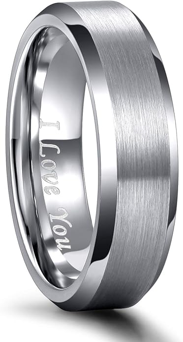 Greenpod 4MM 6MM 8MM Tungsten Carbide Engagement Ring Brushed Beveled Edge Polished Silver Wedding Band for Men Women Engraved I Love You Always & Forever Size 4-15
