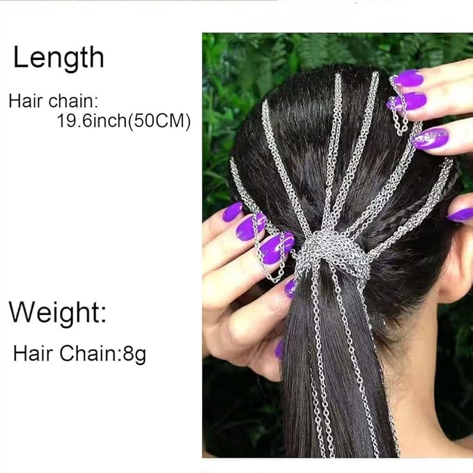 5PCS Dreadlocks Metal Tassel Ponytail Multi-Strand Hair Chain Prom Party Concave styling hair accessories hair extension chain with clip for girls and women (silver)