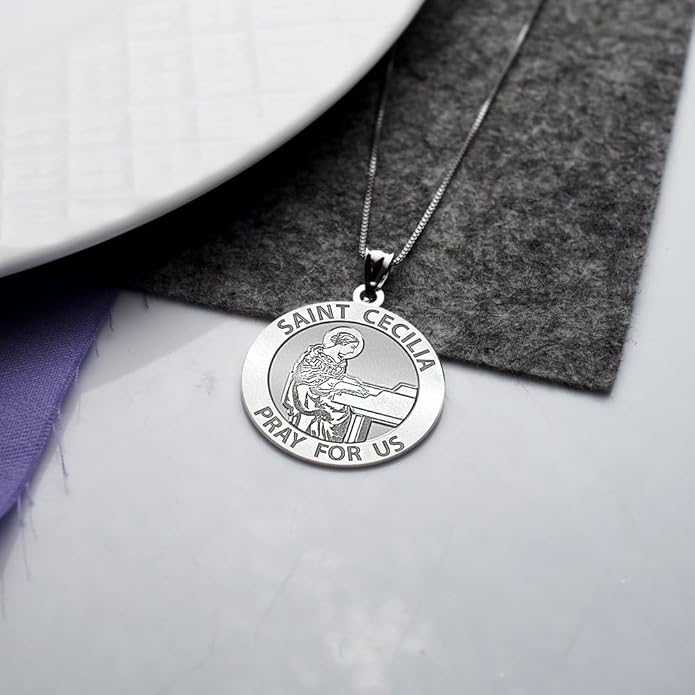 PicturesOnGold.com Saint Cecilia Religious Medal (Grand Piano) - - 2/3 Inch Size of Dime, Sterling Silver
