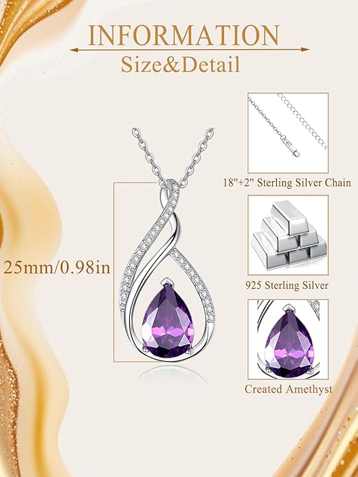 Teardrop Birthstone Necklace for Women 925 Sterling Silver Pear-Shaped Pendant Anniversary Mother's Day Birthday Jewelry Gifts for Her