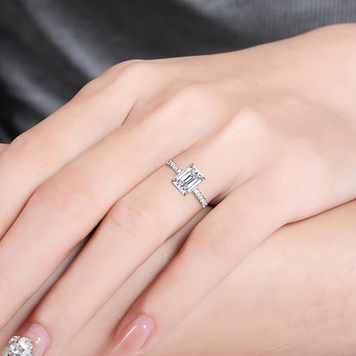 14K Solid Gold Side Stones Ring, Round/Princess Cut Centerpiece Moissanite Lab Grown Created Diamond, D Color and Flawless Real Gold Wedding Anniversary Ring