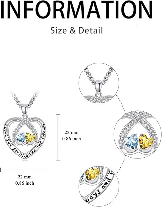 Birthstone Necklaces for Women I Love You for Always and Forever Heart Pendant Necklace Anniversary Jewelry Christmas Valentine Mothers Day Birthday Gifts for Her Wife Girlfriend