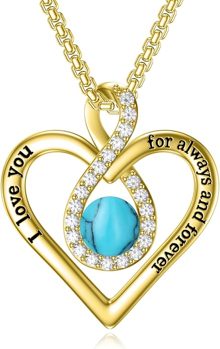 I Love You For Always and Forever Birthstone Necklace Infinity Love Heart Pendant Jewelry Christmas Valentine Mothers Day Birthday Gifts for Women Her Wife Girlfriend