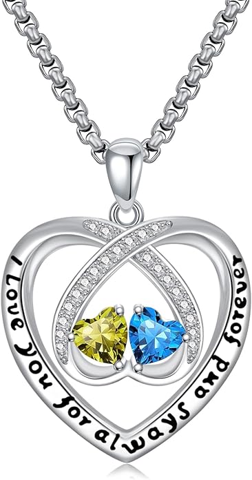 Birthstone Necklaces for Women I Love You for Always and Forever Heart Pendant Necklace Anniversary Jewelry Christmas Valentine Mothers Day Birthday Gifts for Her Wife Girlfriend