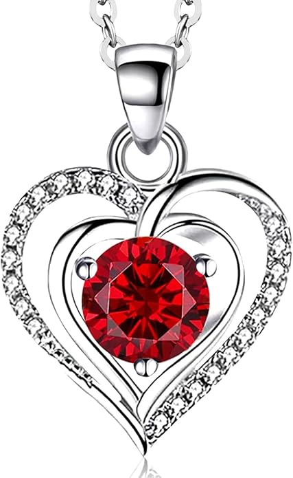 RIVIKO Heart Birthstone Pendant Necklace for Women 925 Sterling Silver Zirconia Necklaces Wedding Anniversary Birthday Mothers Day Jewelry Gifts For Her Mother Wife