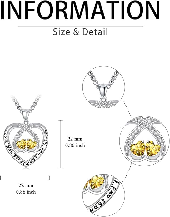 Birthstone Necklaces for Women I Love You for Always and Forever Heart Pendant Necklace Anniversary Jewelry Christmas Valentine Mothers Day Birthday Gifts for Her Wife Girlfriend