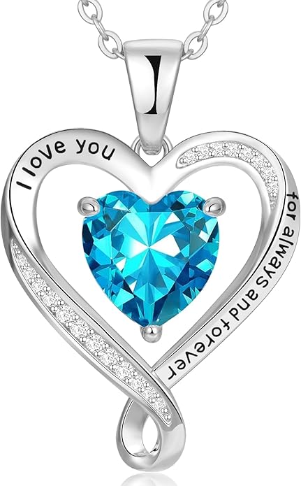 Birthday Gifts for Women Wife Infinity Heart Birthstone I Love You Necklace for Women S925 Sterling Silver Anniversary Wedding Gifts for Christmas Valentines Mothers Day Women's jewelry Diamond Pendant Necklaces Gift for Her Mom Daughter Grandma