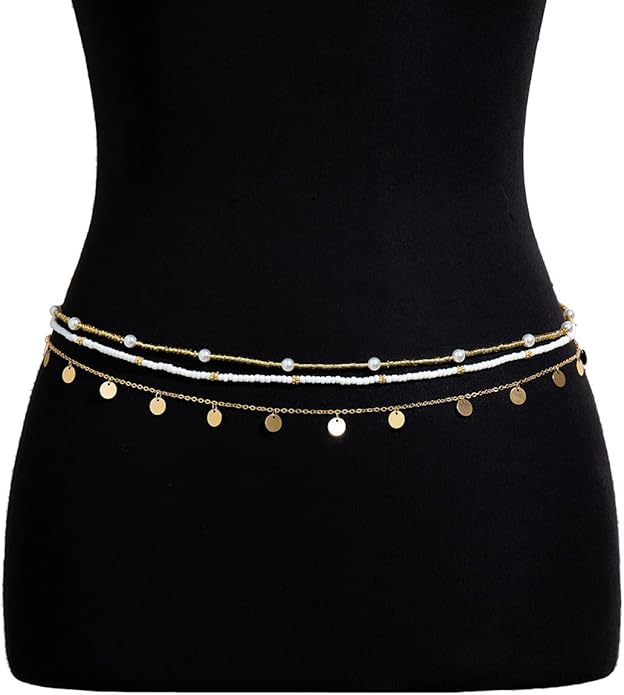 JFORYOU Waist Chain for Women Layered Belly Chain for The Waist Adjustable Waterproof Sexy Bikini Satellite Beads Chain Summer Non Tarnish Body Chain Jewelry for Women