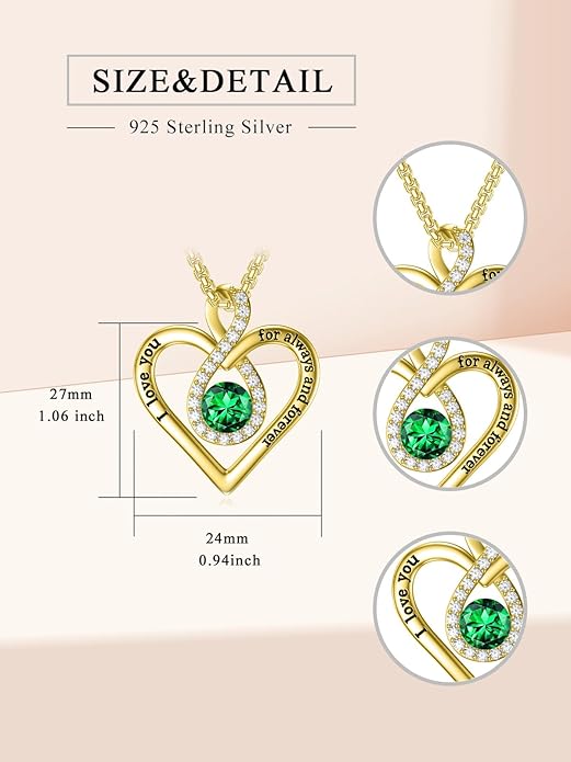 I Love You For Always and Forever Birthstone Necklace Infinity Love Heart Pendant Jewelry Christmas Valentine Mothers Day Birthday Gifts for Women Her Wife Girlfriend
