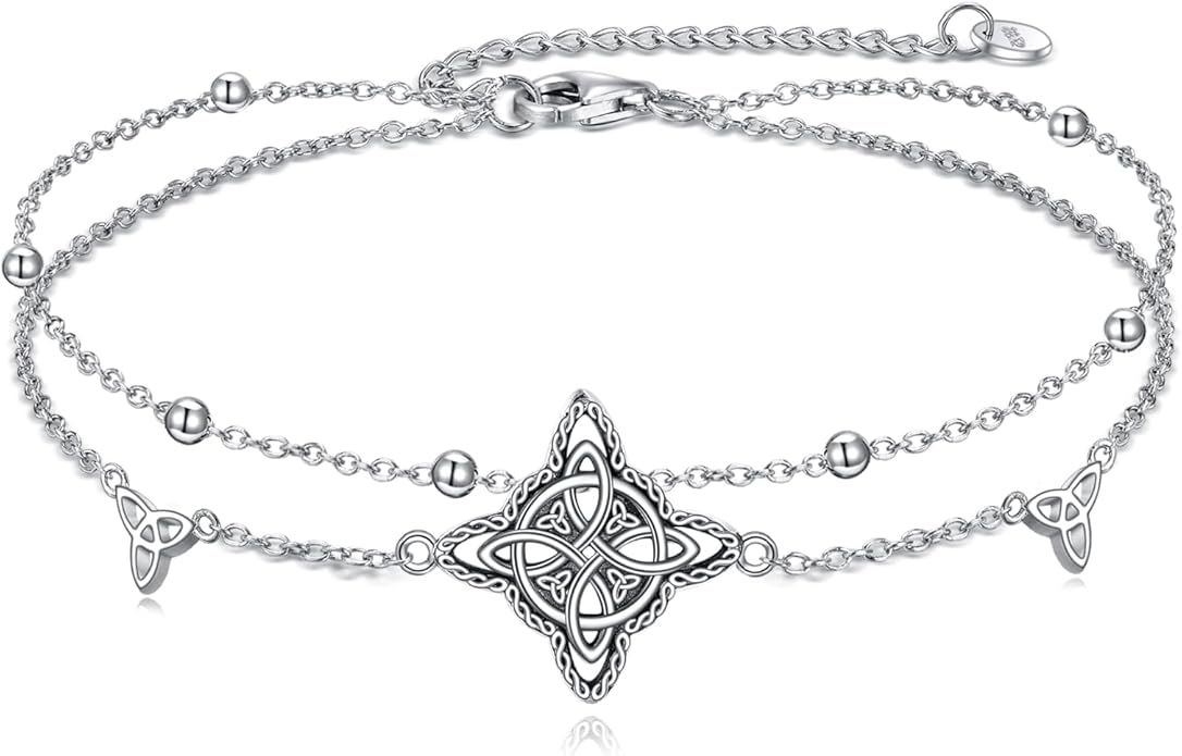 Witches Knot/Double Circle/Dragonfly/Butterfly/Bracelet Sterling Silver Adjustable Charm Bracelet Summer Beach Foot Chain Jewelry for Women Girls Gifts