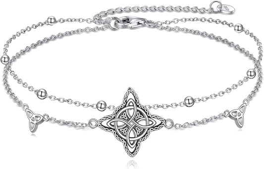 Witches Knot/Double Circle/Dragonfly/Butterfly/Bracelet Sterling Silver Adjustable Charm Bracelet Summer Beach Foot Chain Jewelry for Women Girls Gifts