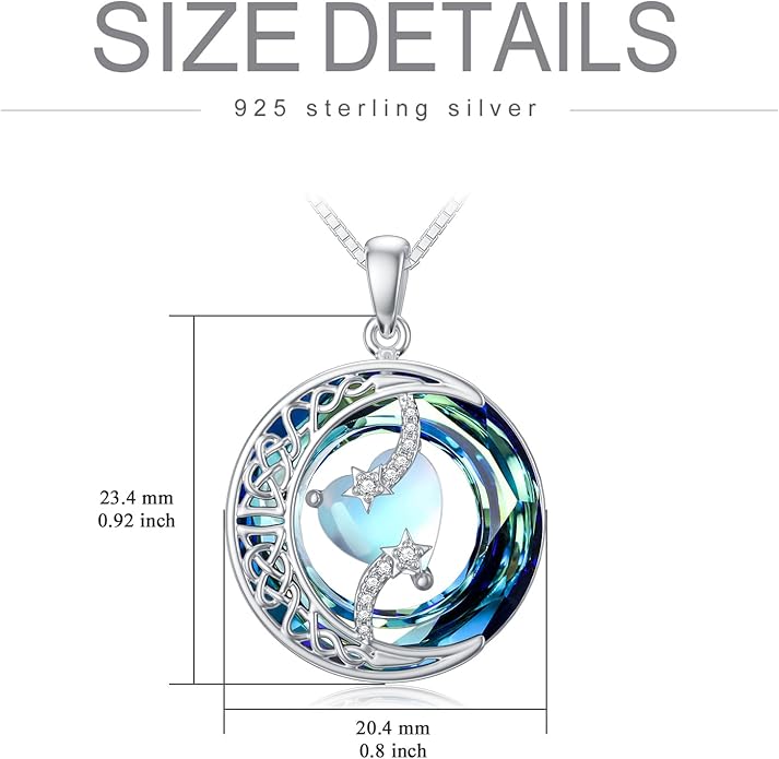 TOUPOP Birthstone Necklace 925 Sterling Silver Moon and Star Pendant with Blue Crystal Celtic Moon Jewelry Birthday Christmas Gifts for Women Mom Wife Her Daughter