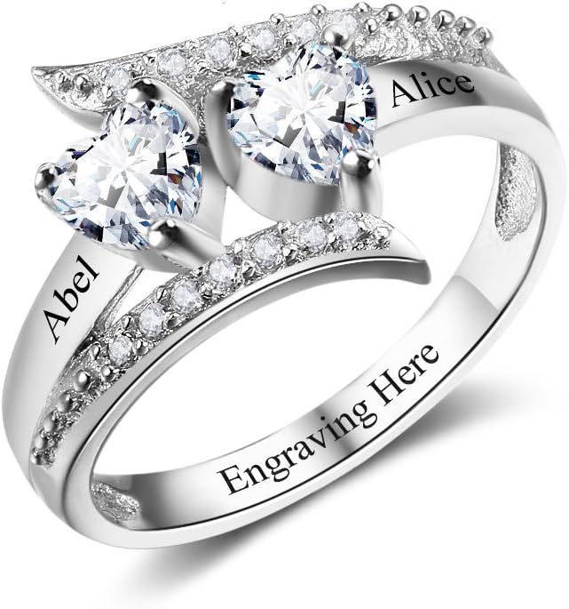 JewelOra Personalized Birthstone Rings for Women Promise Rings for Her Women Mother Rings with Engraved 2 Names Customized Gifts for Mom