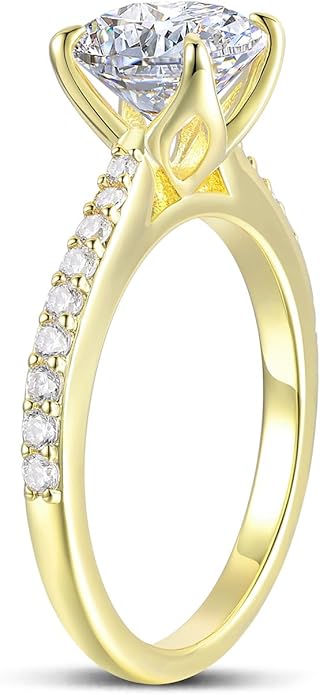 Round Cut 14K Gold Engagement Rings 2.0 CT Moissanite Solitaire Engagement Rings