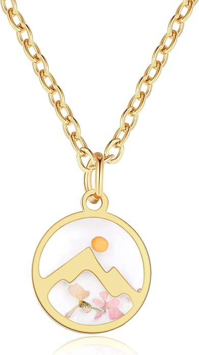 Forget-Me-Not and Queen Anne's Lace Pressed Wildflower Necklace | Birth Month Real Flower Necklace | Gold/Silver Pressed Flower Jewelry | Personalized Handmade Jewelry