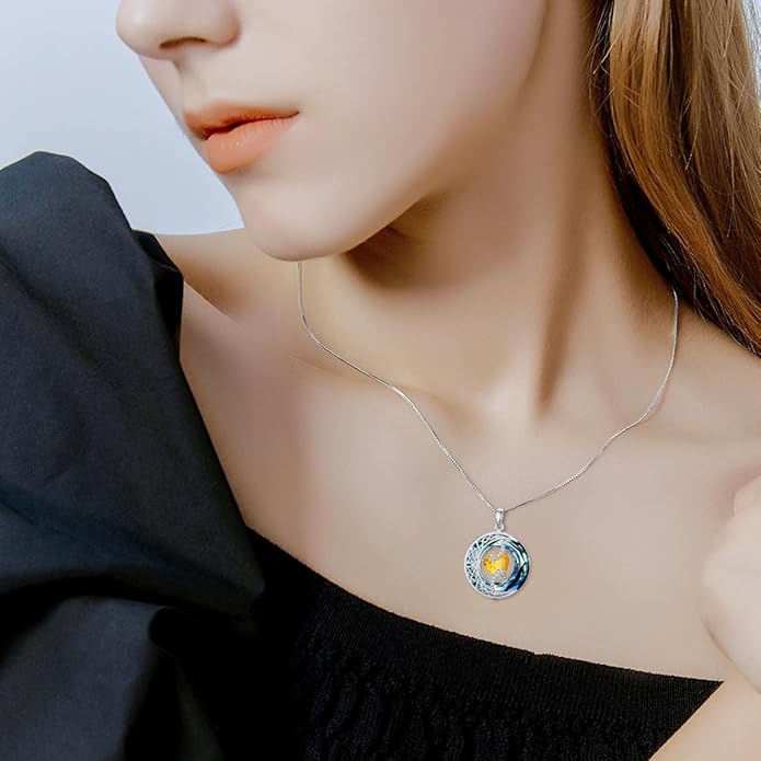 TOUPOP Birthstone Necklace 925 Sterling Silver Moon and Star Pendant with Blue Crystal Celtic Moon Jewelry Birthday Christmas Gifts for Women Mom Wife Her Daughter