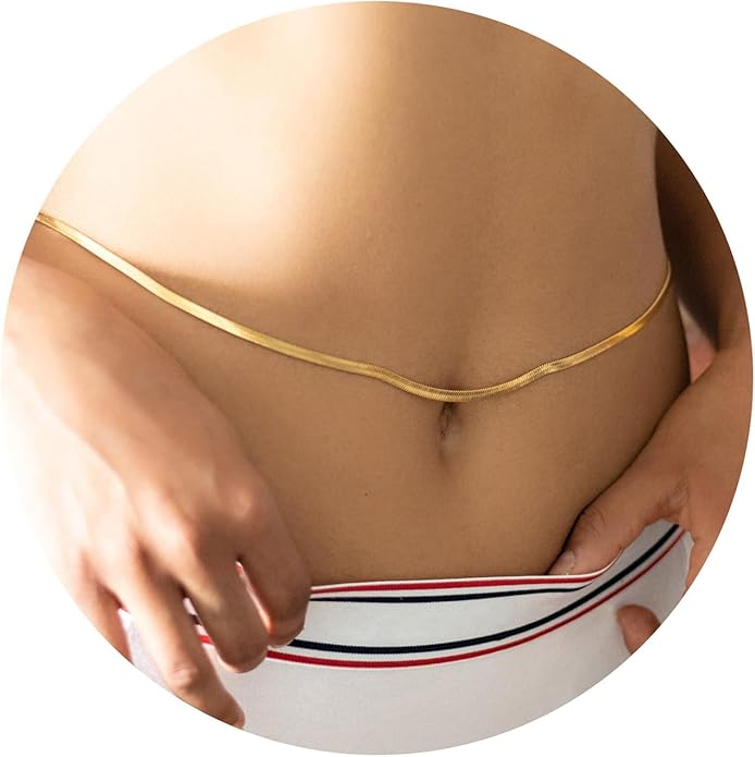 Turandoss 1-3PCS 18K Gold Plated Waist Chains for Women - Gold Layered Belly Body Chain for The Waist Adjustable Multilayer Sexy Bikini Waist Chain for Women Dainty Beach Waist Jewelry for Women