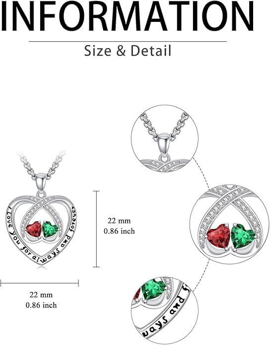Birthstone Necklaces for Women I Love You for Always and Forever Heart Pendant Necklace Anniversary Jewelry Christmas Valentine Mothers Day Birthday Gifts for Her Wife Girlfriend