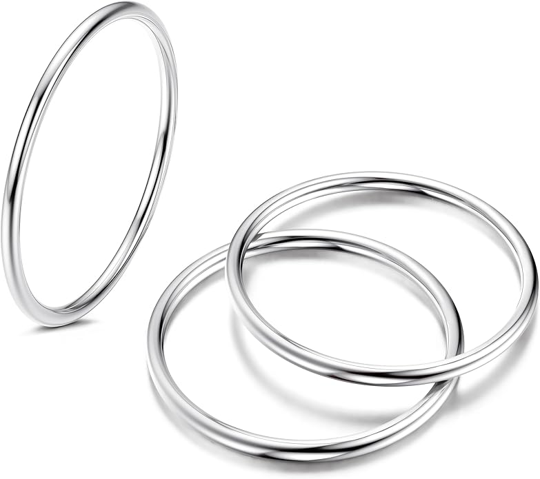 LOYALLOOK 3pcs 1mm Stainless Steel Women's Plain Band Knuckle Stacking Midi Rings Comfort Fit Silver/Gold/Rose Tone