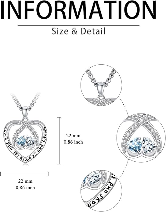 Birthstone Necklaces for Women I Love You for Always and Forever Heart Pendant Necklace Anniversary Jewelry Christmas Valentine Mothers Day Birthday Gifts for Her Wife Girlfriend
