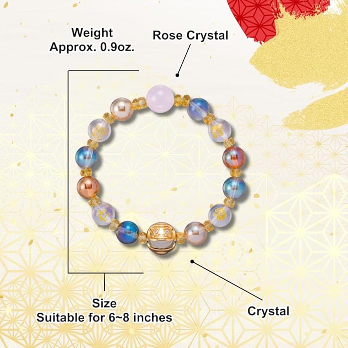 Japan money luck feng shui Daruma bracelet wealth friendship Japanese traditional lucky charm good fortune unisex 6-8 inches stretch