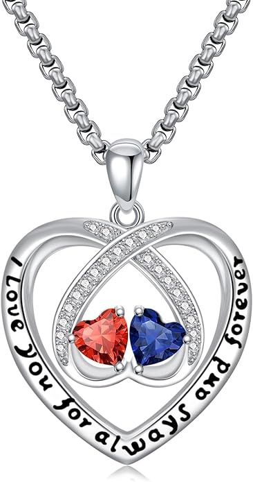 Birthstone Necklaces for Women I Love You for Always and Forever Heart Pendant Necklace Anniversary Jewelry Christmas Valentine Mothers Day Birthday Gifts for Her Wife Girlfriend