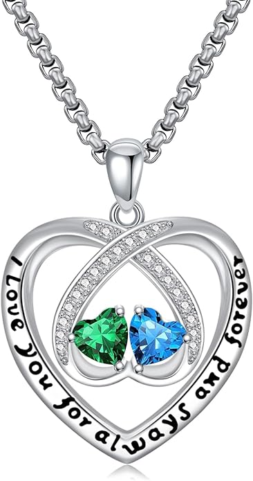 Birthstone Necklaces for Women I Love You for Always and Forever Heart Pendant Necklace Anniversary Jewelry Christmas Valentine Mothers Day Birthday Gifts for Her Wife Girlfriend